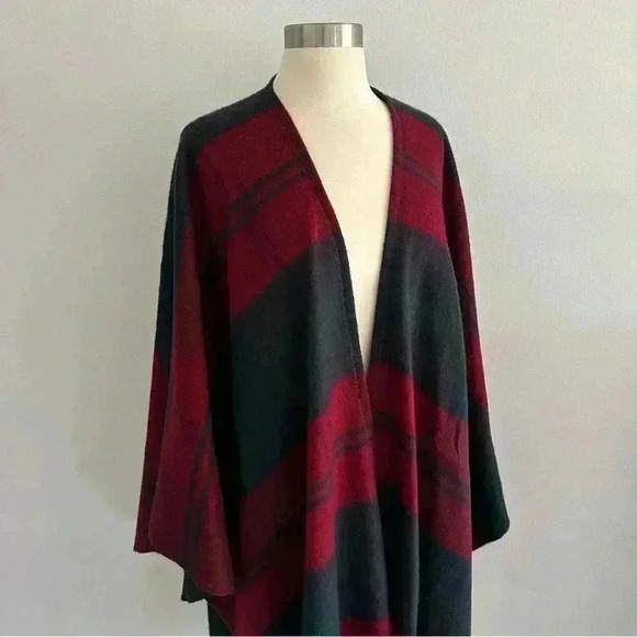 Johnstons Of Elgin Cashmere+ Wool Plaid Poncho One Size - Picture 2 of 13